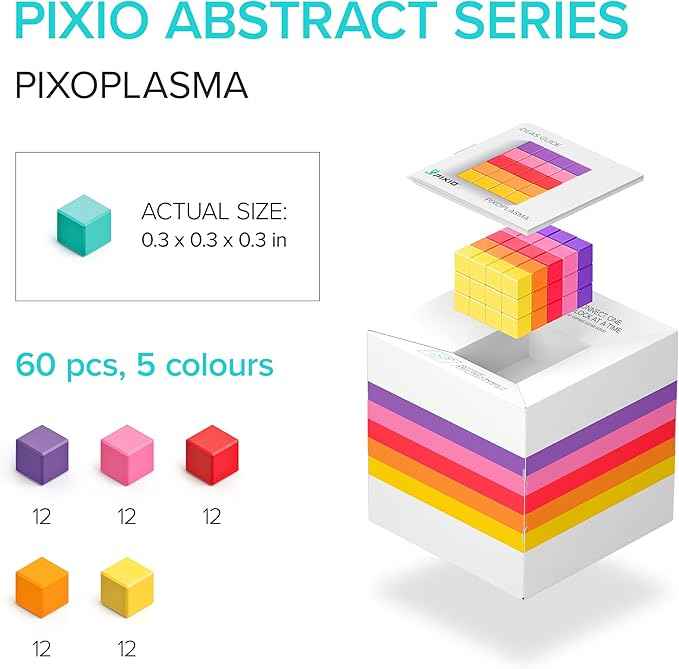 PIXIO Mini Magnetic Blocks Building Toy in The Pixel Art Style with Free App - 5/16" Plastic Cubes with Magnets Inside - Open Ended Toy - Creativity Toy for Ages 6+ PIXOPLASMA - 60pcs