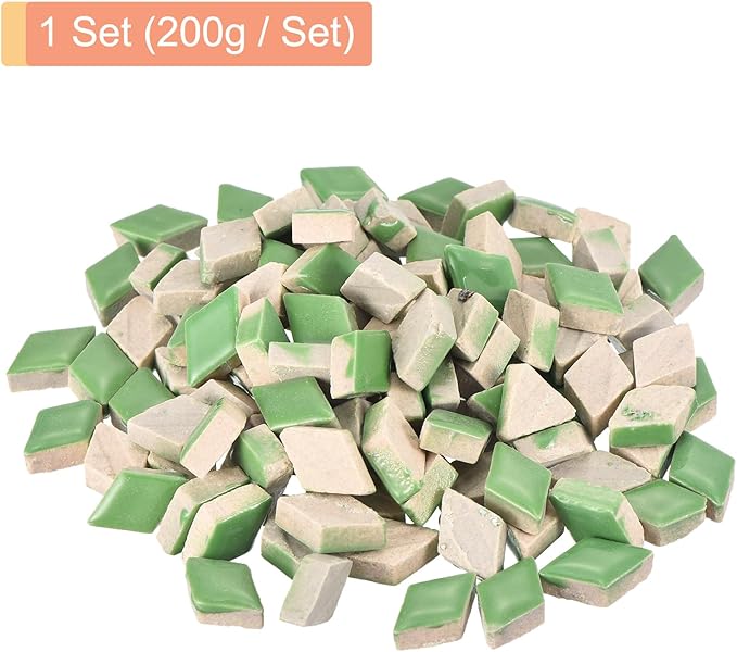 MECCANIXITY 200g Ceramic Mosaic Tiles for Crafts Bulk, Rhombic Green Ceramic Tiles for Mosaic Kits Garden Stepping Stone Cup Mat