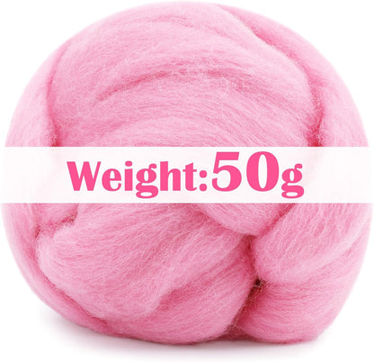 Mayboos Wool Roving Yarn, 1.76oz Colored Natural Wool Roving,Wool Felting Supplies Pure Wool Chunky Yarn for Wet Felting handcrafts and Spinning (Baby Pink)