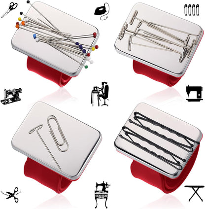 Magnetic Wrist Sewing Pincushion with 100 Pieces 1.5 Inch Ball Head Sewing Pins Set Wrist Magnetic Pin Holder Gift Supplies(Red)