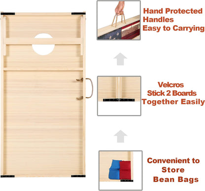 Solid Wood Vintage Cornhole Game Set, Two 4'x2'Cornhole Boards, 8 Cornhole Bags for Indoor and Outdoor Toss Games Competitions, Tournaments