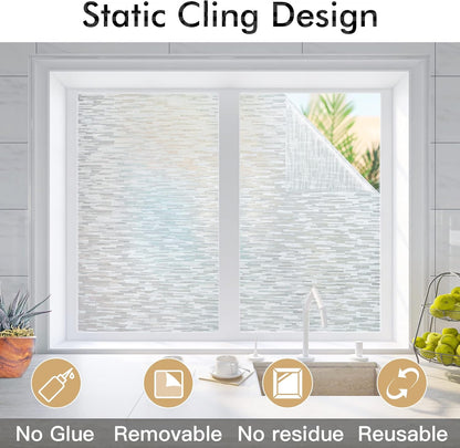 Haton Window Privacy Film, Frosted Glass Static Cling Sun Heat Blocking Window Clings, Frosting Opaque Coverings, Vinyl Removable Stickers Tint for Home Door Office, Non Adhesive 29.5" x 157.4"