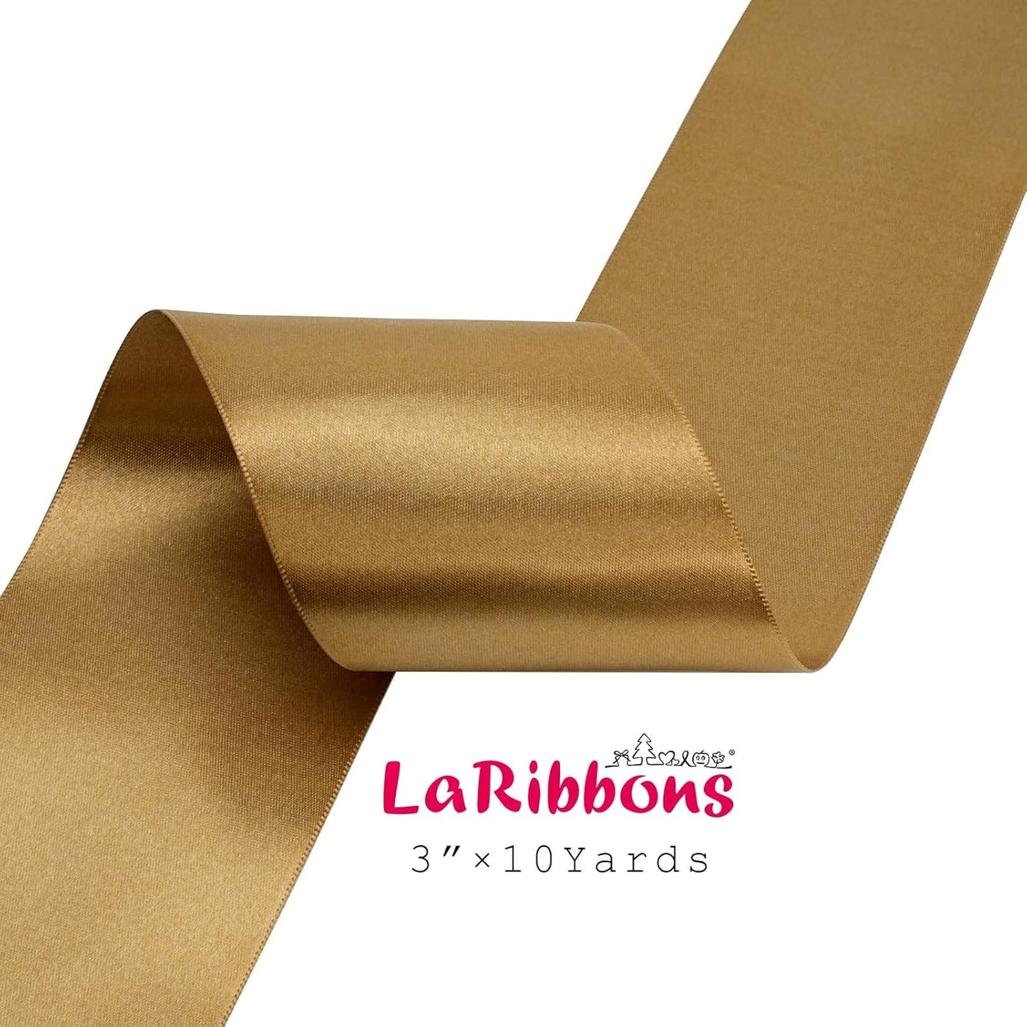 LaRibbons Pale Gold Satin Ribbon 3 Inch 10 Yards Double Faced Luxury Pale Gold Silk Ribbon for Gift Wrapping Flower Bouquets Bow Christmas Wedding Party Decoration - Crafty Corner