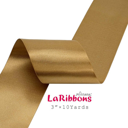 LaRibbons Pale Gold Satin Ribbon 3 Inch 10 Yards Double Faced Luxury Pale Gold Silk Ribbon for Gift Wrapping Flower Bouquets Bow Christmas Wedding Party Decoration - Crafty Corner