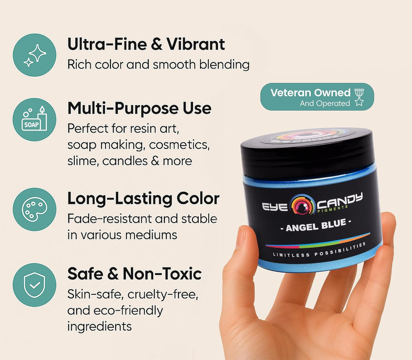 Eye Candy Pigments Premium Blue Mica Powder - Angel Blue (50gr) - for Epoxy, Resin, Soap, Paint, Woodworking, Acrylic Pouring, Bath Bombs, Fishing Lures - DIY Arts and Crafts Additive