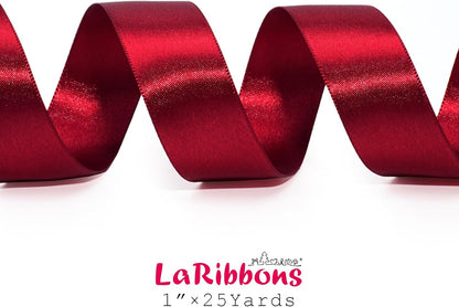 LaRibbons Burgundy Satin Ribbon 1 Inch 50 Yards Luxury Double Faced Red Silk Ribbon for Flower Bouquet Crafts Gift Wrapping Wedding Bow Christmas Decoration - Crafty Corner