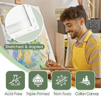ESRICH Stretched Canvas for Painting 24x36 Inch, 3Pack Large Canvas for Painting, Primed Acid-Free Cotton Blank Canvases, Art Paint Canvases for Oil Paint,Watercolor,Acrylic Paint,Gouache and Tempera.