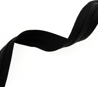 Leekayer #5 Black Nylon Coil Zippers by The Yards Bulk 10 Yards with 25pcs Black Ring Pull Sliders for DIY Tailor Sewing Craft,Luggage,Dress,Sofa Cushion,Pillow,Bag