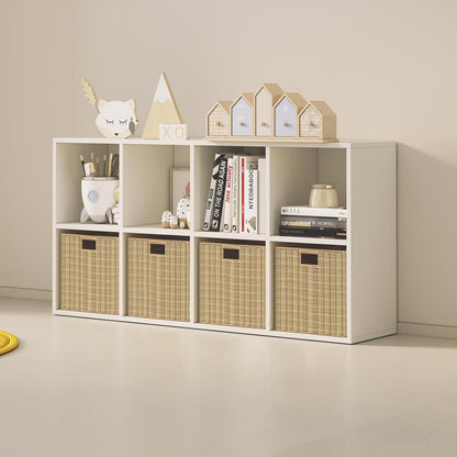 Wood Cube Storage Organizer Closet Cabinet for Living Room Bedroom Study Shelf Bookcase Wooden Floor Standing Open Bookshelf for Kids Home Office Display Storage Cabinet (White, 8-Cube, 11.81in)