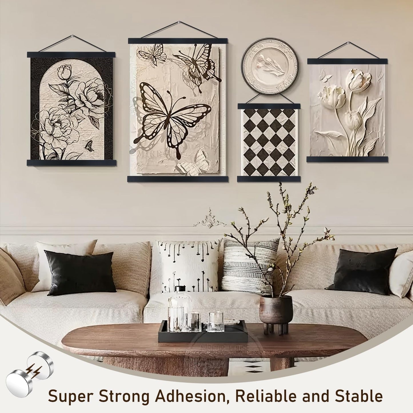 Artmag Magnetic Poster Hanger Frame, 28x22 28x40 28x29 Light Wood Wooden Magnet Canvas Artwork Print Poster Hangers Frames Hanging Kit (Black, 28")