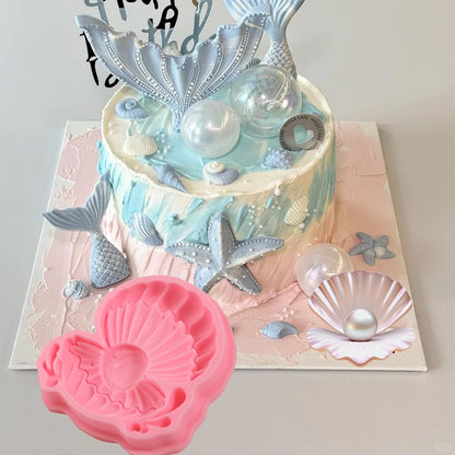 1 Pcs Pearl Shell Cake Decoration Silicone Mold, Cute Ocean Theme Candy Fondant Mold, Suitable for Kitchen Baking Chocolate Biscuit Making, Flower Paste Resin Pendant Clay