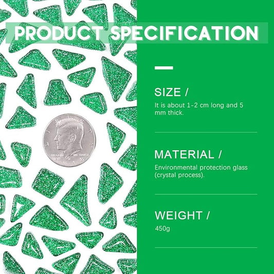 Swpeet 1 Pound Green Shine Crystal Series Mosaic Tiles Assortment Kit, Square and Triangle Genuine Mosaic Tiles Glitter Crystal Mosaic Perfect for Home Decoration Crafts