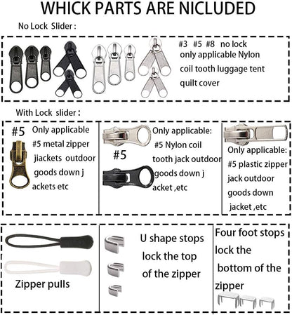 Meikeer 252-Piece Zipper Repair Kit with Replacement Zippers and Pulls, Universal Tools for Luggage, Bags, Jackets, and Outdoor Gear