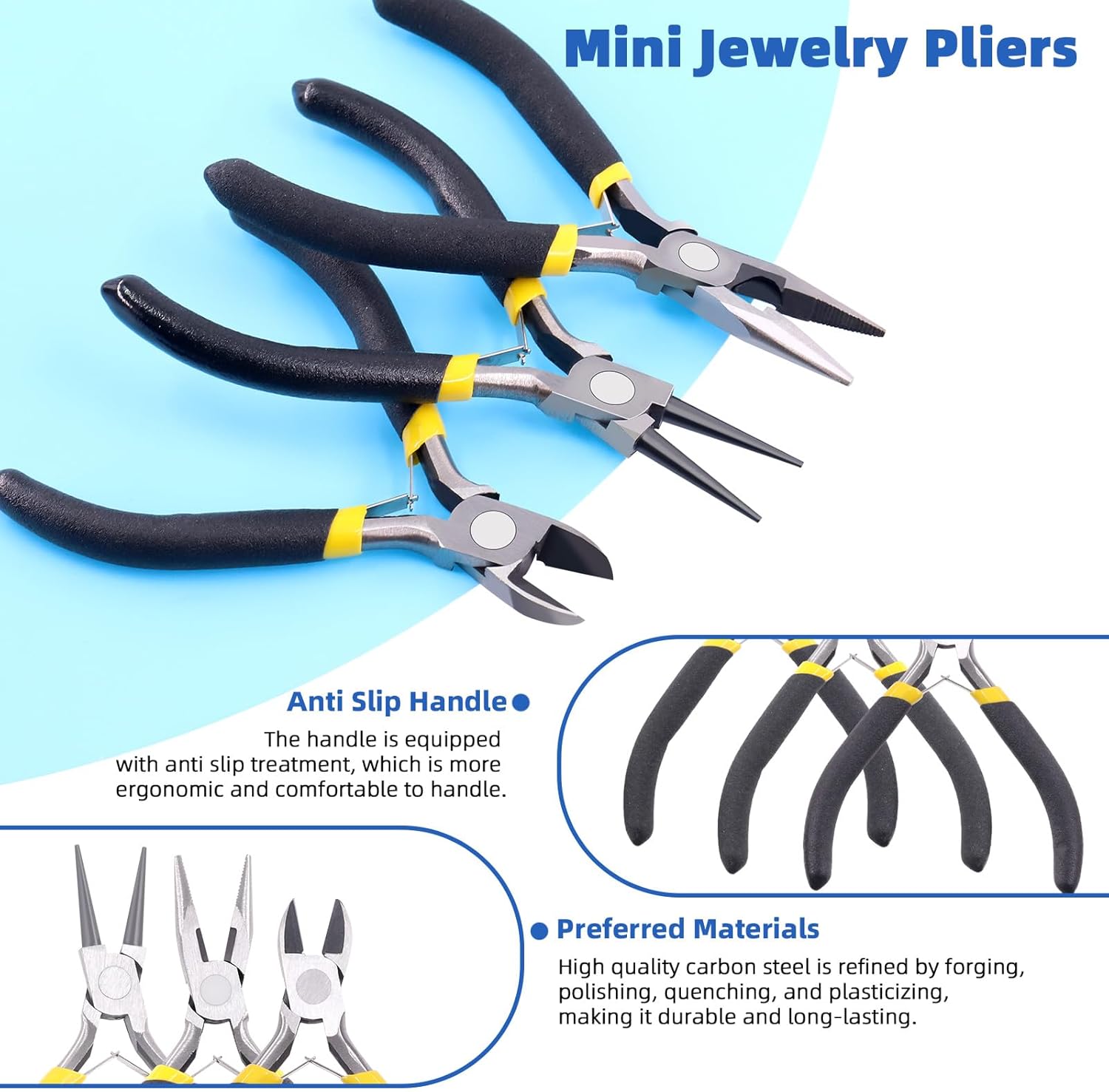Glarks 8Pcs Jewelry Making Pliers Tools Kit includes Needle Nose Pliers, Wire Cutters, Wooden Awl, Tweezers, thimble ring, U-shape Scissors for Jewelry Making, Repair and Beading - Crafty Corner