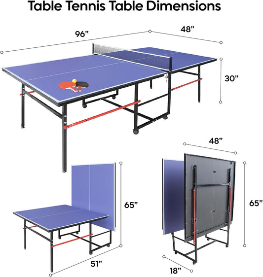 Professional Foldable Ping Pong Table for Indoor & Outdoor - 8FT Mid-Size Table Tennis Table with Net, 2 Table Tennis Paddles and 3 Balls - Quick & Easy Assembly