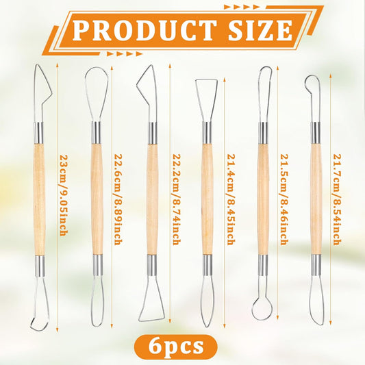 6Pcs Clay Sculpting Tools Ceramic Pottery Clay Ribbon Sculpting Tools Wooden Handle Sculpting Tools Kit Pottery Trimming Detail Tool Wire Loop Sculpture Set for Wax Carving Modeling