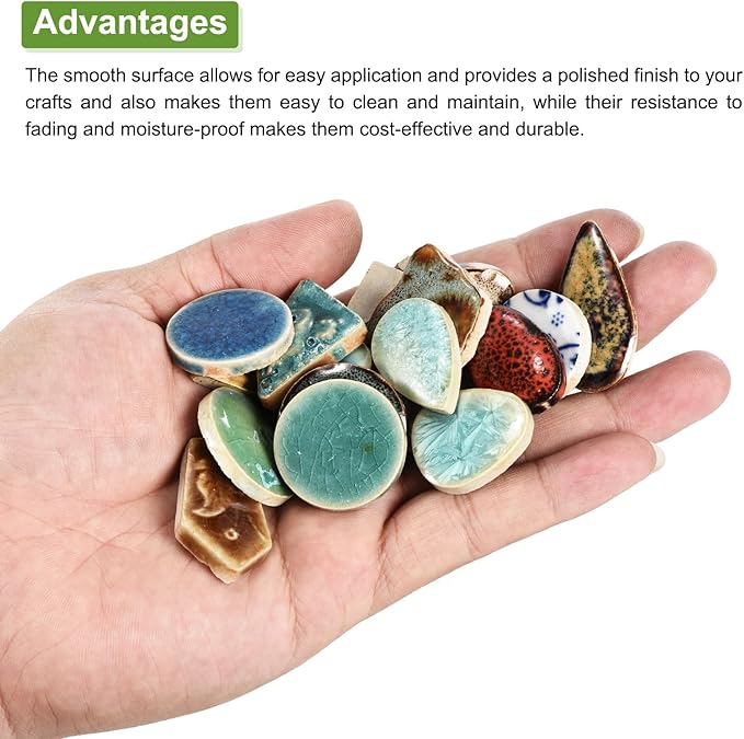 MECCANIXITY 200g Ceramic Mosaic Tiles for Crafts Bulk, Irregular Multicolor Ceramic Tiles for Mosaic Kits Garden Stepping Stone Cup Mat