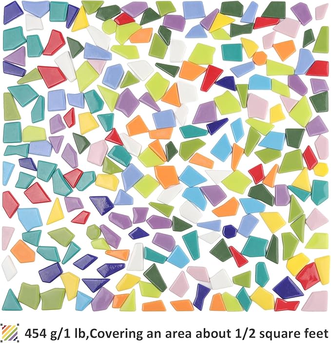 Youway Style Glass Mosaic Tiles for Crafts Bulk,454g Broken Mosaic Pieces for Crafts, Mosaic Art Crafting Supplies and DIY Mosaic Project