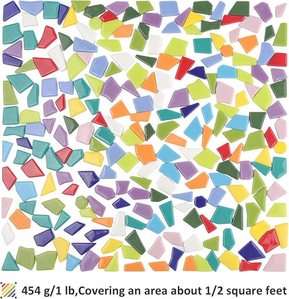 Youway Style Glass Mosaic Tiles for Crafts Bulk,454g Broken Mosaic Pieces for Crafts, Mosaic Art Crafting Supplies and DIY Mosaic Project
