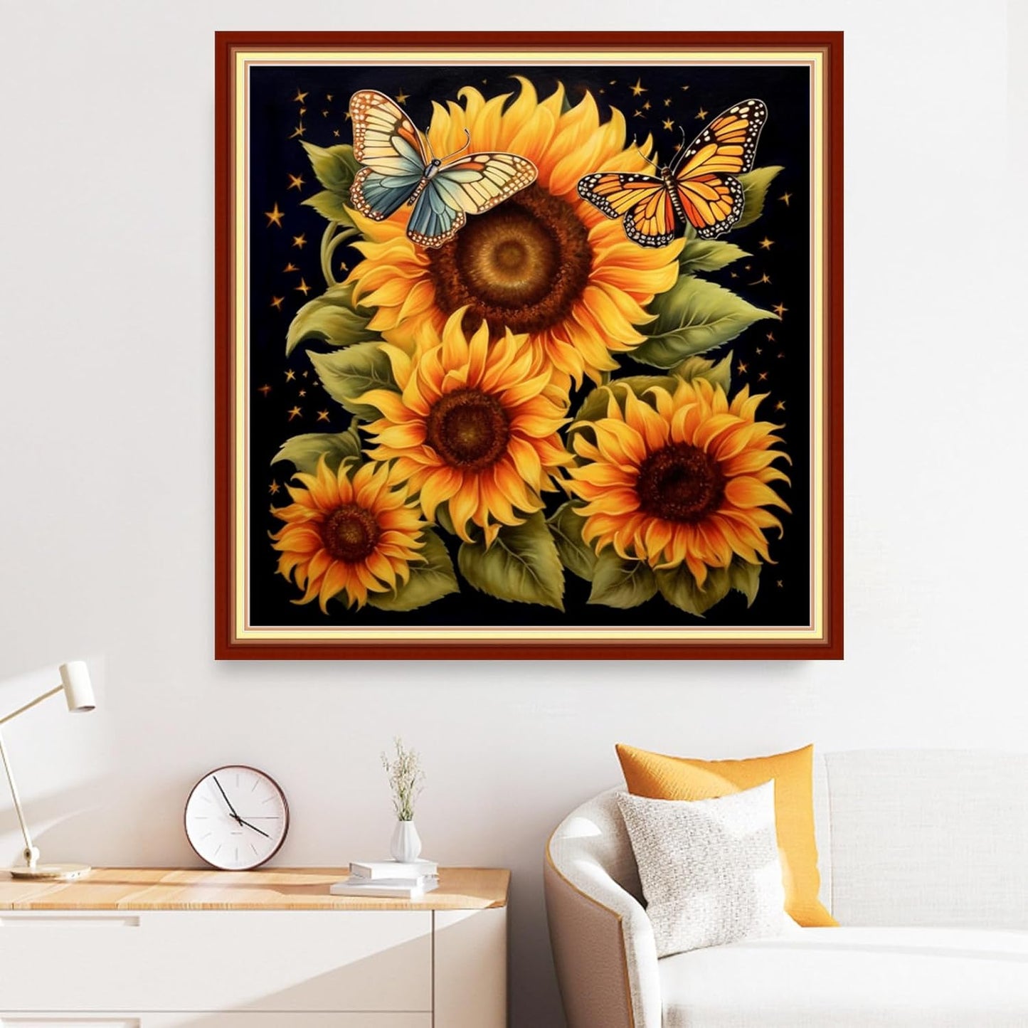 Disxvivy Cross Stitch Stamped Full Embroidery Kits DIY 11CT Cotton Thread Printed DIY Needlepoint Kits Craft Needlework Set Cross-Stitch Stamped Sets-Sunflower Butterfly 18x18 inch