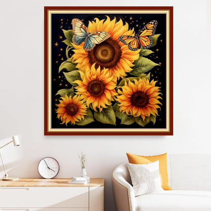 Disxvivy Cross Stitch Stamped Full Embroidery Kits DIY 11CT Cotton Thread Printed DIY Needlepoint Kits Craft Needlework Set Cross-Stitch Stamped Sets-Sunflower Butterfly 18x18 inch