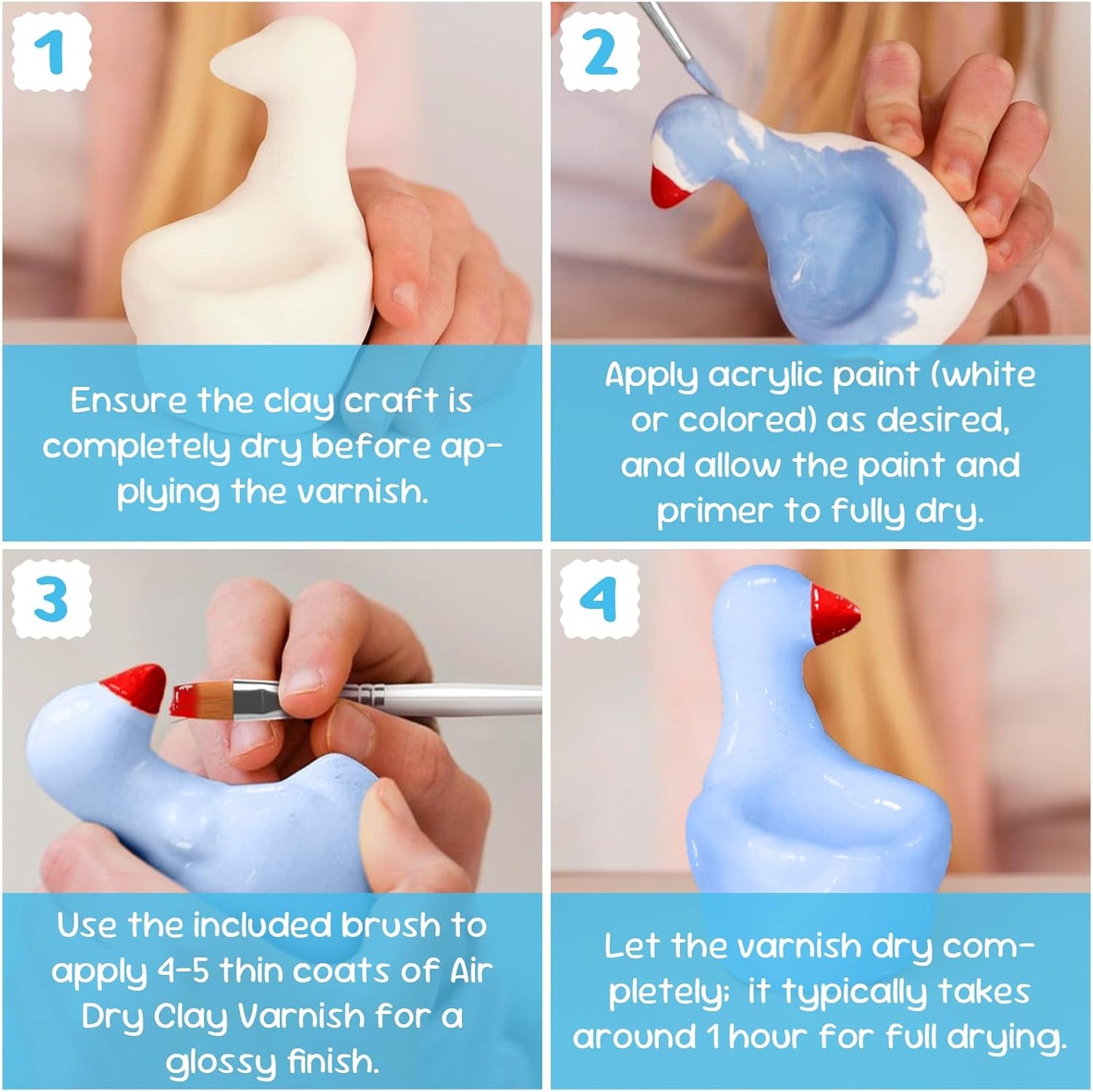 CALPALMY (2-Pack) 100ml Gloss Glaze Varnish Kit for Air Dry Clay Sealer, Waterproof, Gloss Finish - Prevent Cracking and Scratches for Clay, Pottery, Ceramics, Acrylic Paint