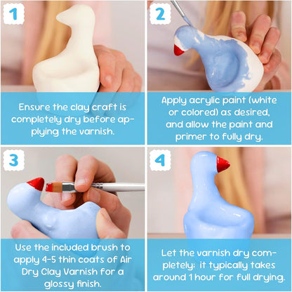 CALPALMY 100ml Gloss Glaze Varnish Kit for Air Dry Clay Sealer, Waterproof, Gloss Finish - Prevent Cracking and Scratches for Clay, Pottery, Ceramics, Acrylic Paint
