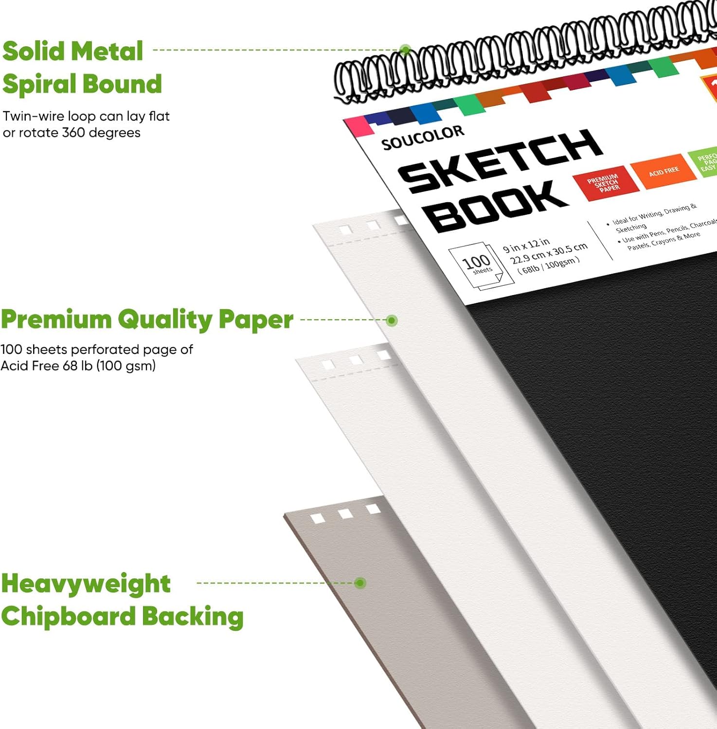 Soucolor Artist 9x12 Sketch Book Set, 4 Pack 100-Sheet Spiral Drawing Pads (68lb/100gsm) | Acid-Free Drawing Paper for Teens, Adults Classroom Art Supplies, Charcoal, Graphite, Pastel Pencils & Sticks - Crafty Corner
