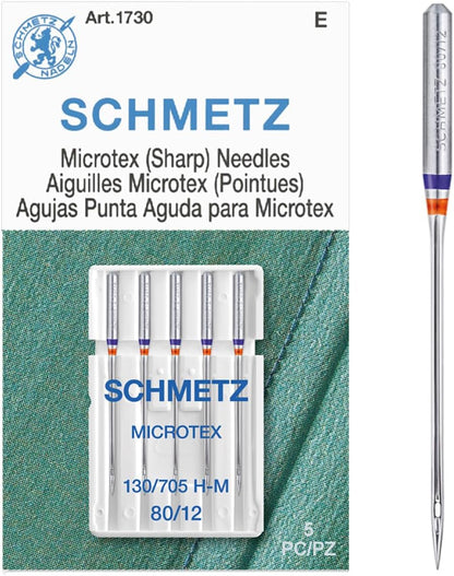 SCHMETZ Microtex Sharp Sewing Machine Needles - Quilting & Topstitching Supplies, Size 80/12, 5-Needle Card, Pack of 1