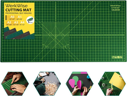 Large 23" x 47" Self Healing Sewing Mat, WerkWise Rotary Cutting Board, Double Sided 5-Ply 23x47 Inch Mat for Quilting, Sewing, Fabric, & Crafts, Designed for Use with Rotary Cutters (Green & Black)
