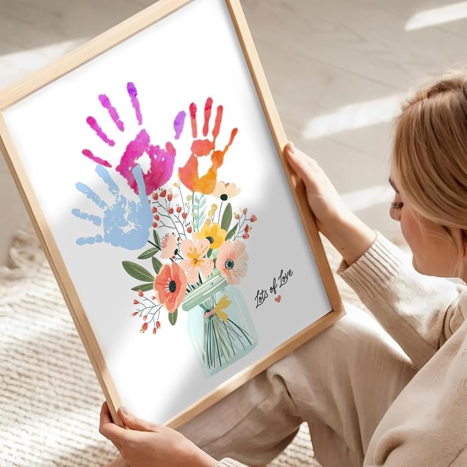 Physkoa Handprint Flower Craft Kit for Kids–12"x16" Art Gift with Wood Frame–Keepsake for Mom or Grandma–Meaningful Birthday or Thank You Gift (2 Art Styles Included)