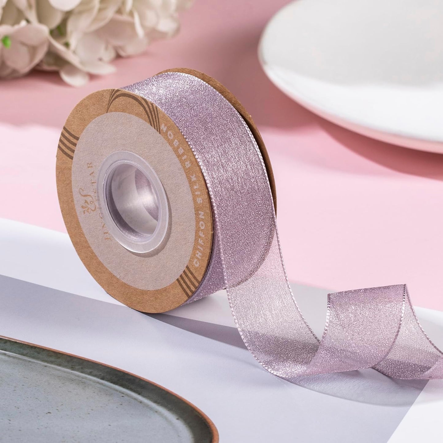 1 Inch Wide Sheer Chiffon Ribbon - Pearl Silk Woven Ribbon Suitable for Gift Wrapping, Wedding Decor, Home Decor, Girl Hair Accessories Handmade DIY (25 Yards/roll) (Purple) - Crafty Corner