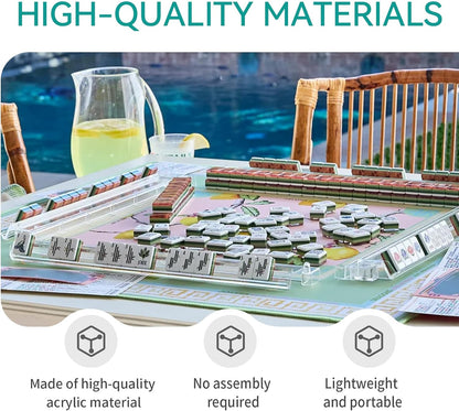 Mahjong Racks with Pushers, 4PCS Acrylic Clear Mahjong Racks, 4 Transparent Acrylic Mahjong Rack with Built in Pushers Set, Mahjong Accessories