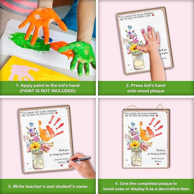 DIY Kids Handprint Flowers Art Craft Keepsake Gifts for PreK Preschool Kindergarten Teachers, Thank You Teacher Appreciation Graduation Gift, The Flowers Bloom Tomorrow Are The Seeds You Planted Today