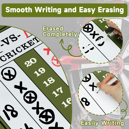 Darts Scoreboard - Dry Erase Dart Scoreboard for 301, 501 and Cricket Games - Come with Darts Scorebook & 2 Pens