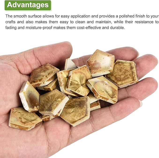 MECCANIXITY 100g Ceramic Mosaic Tiles for Crafts Bulk, Polygon Brown Ceramic Tiles for Mosaic Kits Garden Stepping Stone Cup Mat