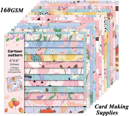 24 Sheets 12 Designs Scrapbook Paper Pad,6"×6” Single-Sided Decopodge Craft Cardstock Paper,Christmas Scrapbooking DIY Decorative Background Cardmaking Supplies.Cartoon - Crafty Corner