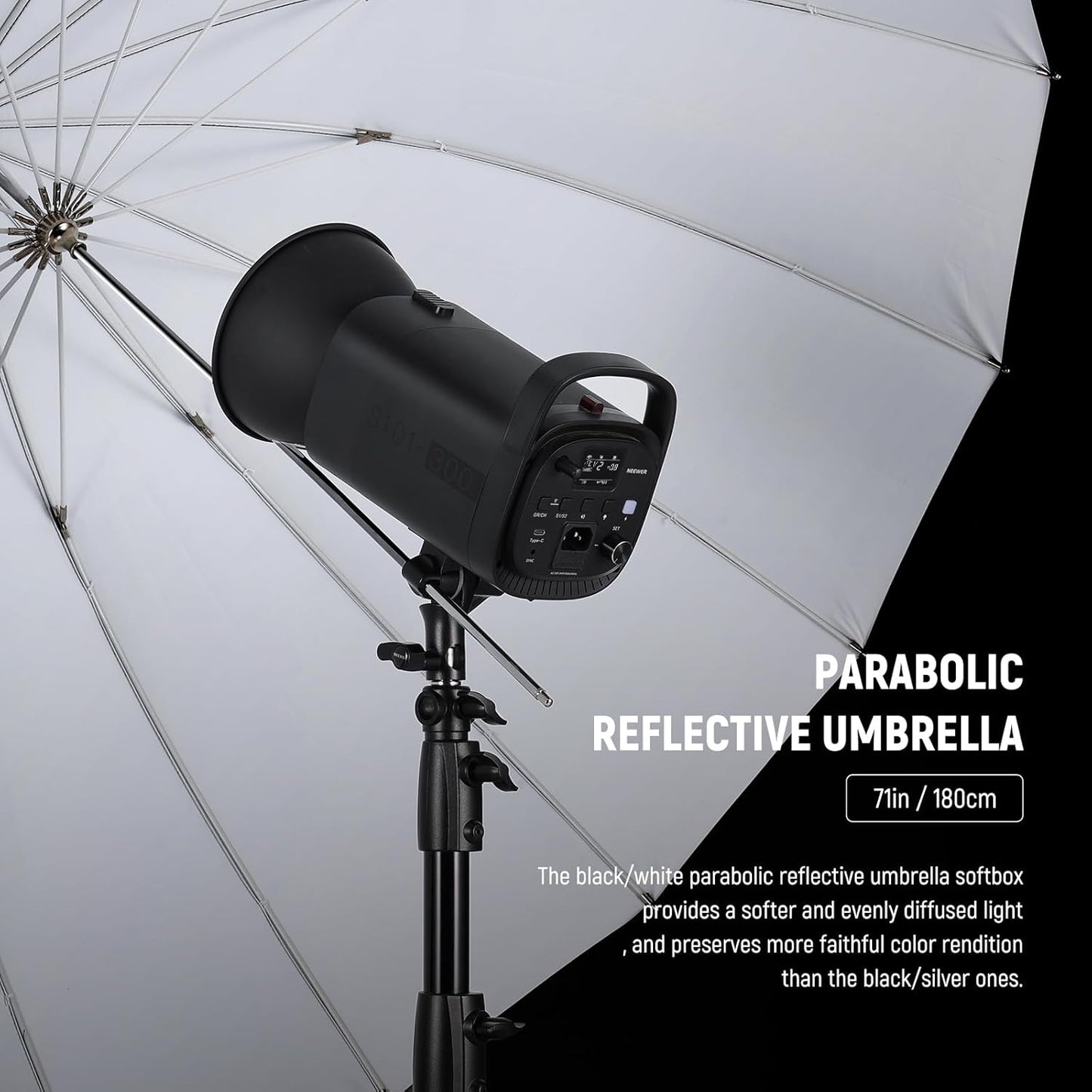 NEEWER 71"/180cm Parabolic Reflective Umbrella Photography with White Inner, Soft Lighting with Diffuser Cover, Bag, Quick Fold for Camera Photo Studio Video Light Shooting Monolight Flash, NS4U