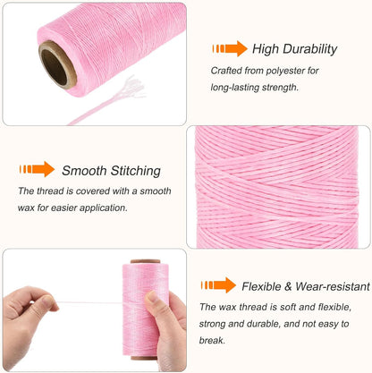 MECCANIXITY Waxed Thread,197 Yard 1mm 210D Flat Wax Thread Polyester Waxed String for Leather Sewing Hand Weaving Book Binding Home Decoration,Pink
