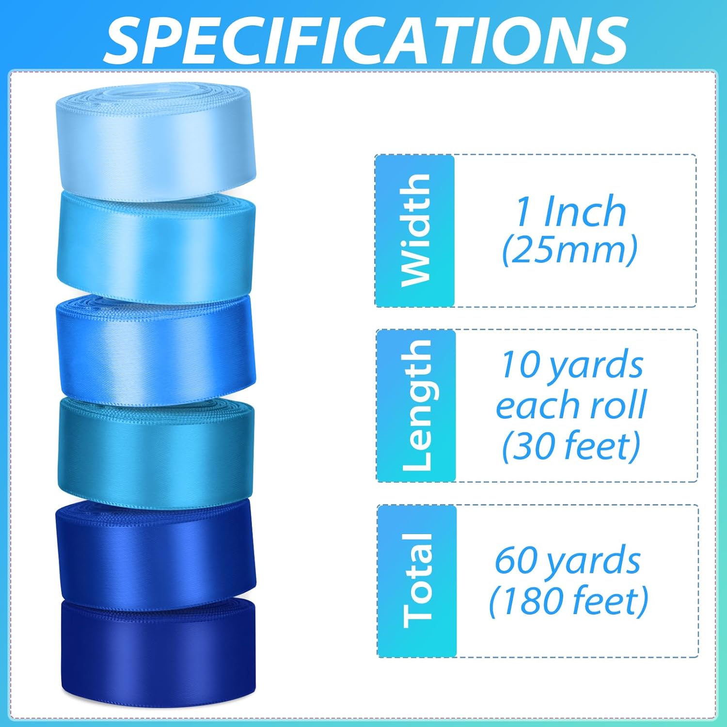 1 Inch Blue Satin Ribbons for Crafts, 6 Rolls Single-Faced Blue Assorted Ribbons for Gift Wrapping Flower Bouquet Wedding Invitations Bridal Shower Hair Bows Garland Party Decor - Crafty Corner