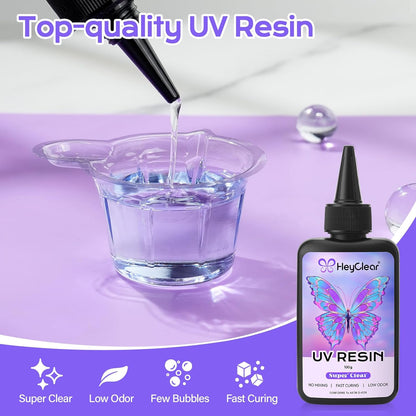 HeyClear UV Resin Kit with Molds and UV Light for Jewelry Making -300g Super Clear, Hard, Low Odor, Premixed and Fast Curing for Earrings, Craft Decorations, DIY Creation Gifts