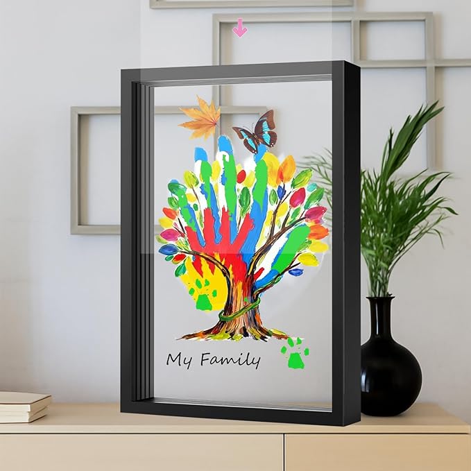 VidwanHome Family Handprint Kit for 4 – Wooden Frame with 4 Clear Acrylic Boards, DIY Handprint Keepsake for Baby, Pet, Mom, Grandparents, Hand Mold Art Set with Non-Toxic Washable Paint (Black)