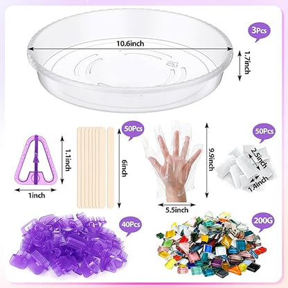 Jetec 12 Set DIY Stepping Stone Mold Kit for Creating Stepping Stones Garden Markers Round Concrete, Number Letter Mold Mosaic Tiles Plastic Disposable Gloves Wooden Sticks, No Concrete Mix(10.6 Inch)