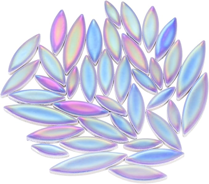 uxcell Ceramic Mosaic Tile, About 200g Teardrop Leaf Tile Mosaic Block for Handicrafts Artwork, Blue/Purple/Green