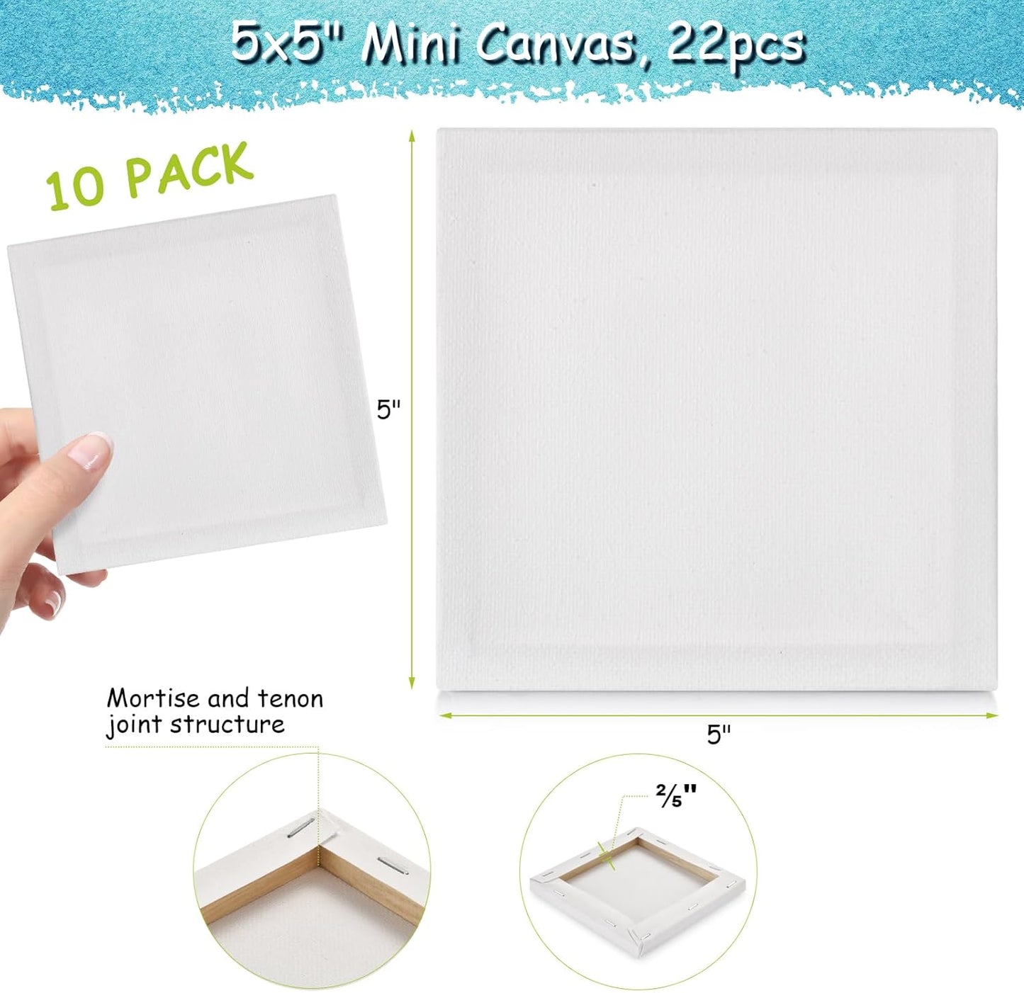 22PCS Mini Canvases for Painting - 5x5In Bulk Profile Small Square Canvases - 100% Cotton Mini Stretch Canvas for Children's Painting Art Supplies, School Home Decorating Projects