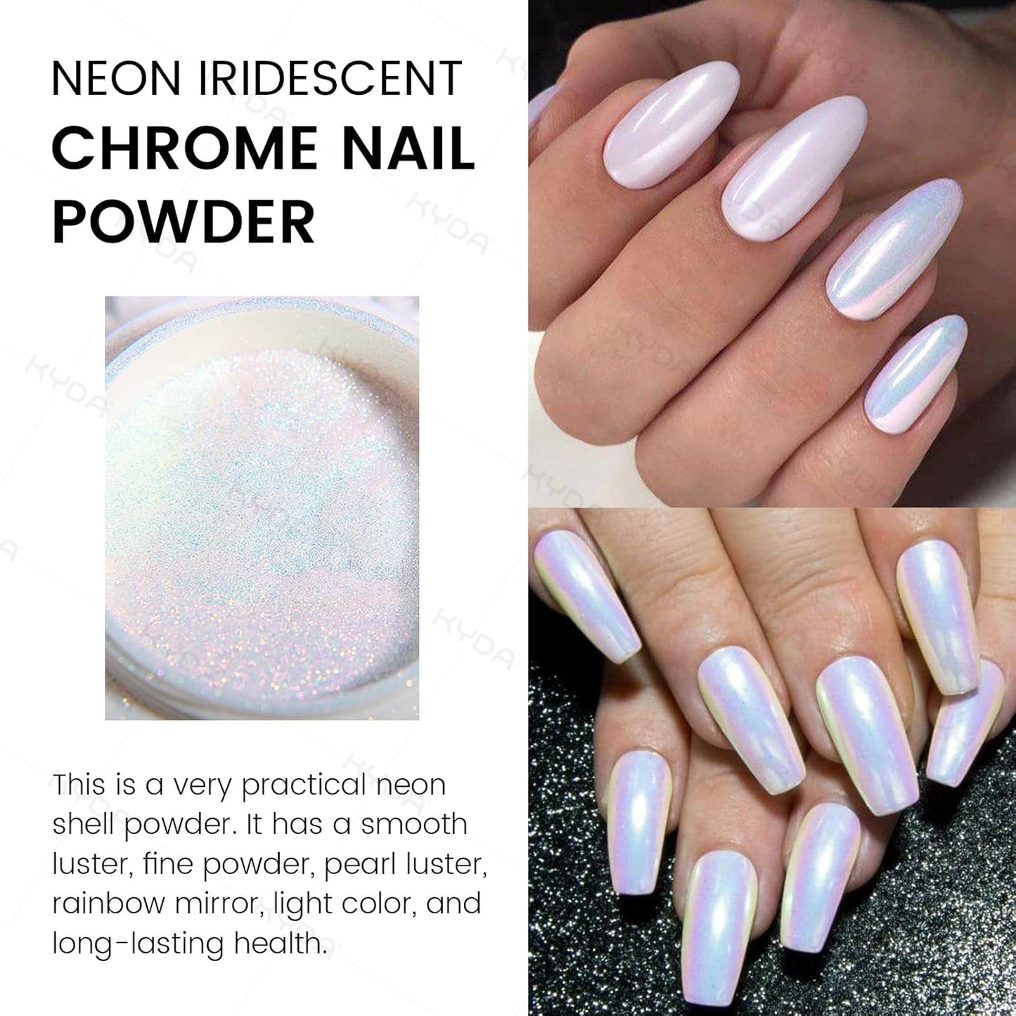 Ownest 4 Pcs Neon Chrome Nail Powder, Unicorn Chrome Nails Glitter Pigment, Aurora Iridescent Powder Pigment for Nails, Opal Pearl Mica Powders, Chameleon Pearl Manicure Pigment