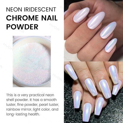 Ownest 4 Pcs Neon Chrome Nail Powder, Unicorn Chrome Nails Glitter Pigment, Aurora Iridescent Powder Pigment for Nails, Opal Pearl Mica Powders, Chameleon Pearl Manicure Pigment
