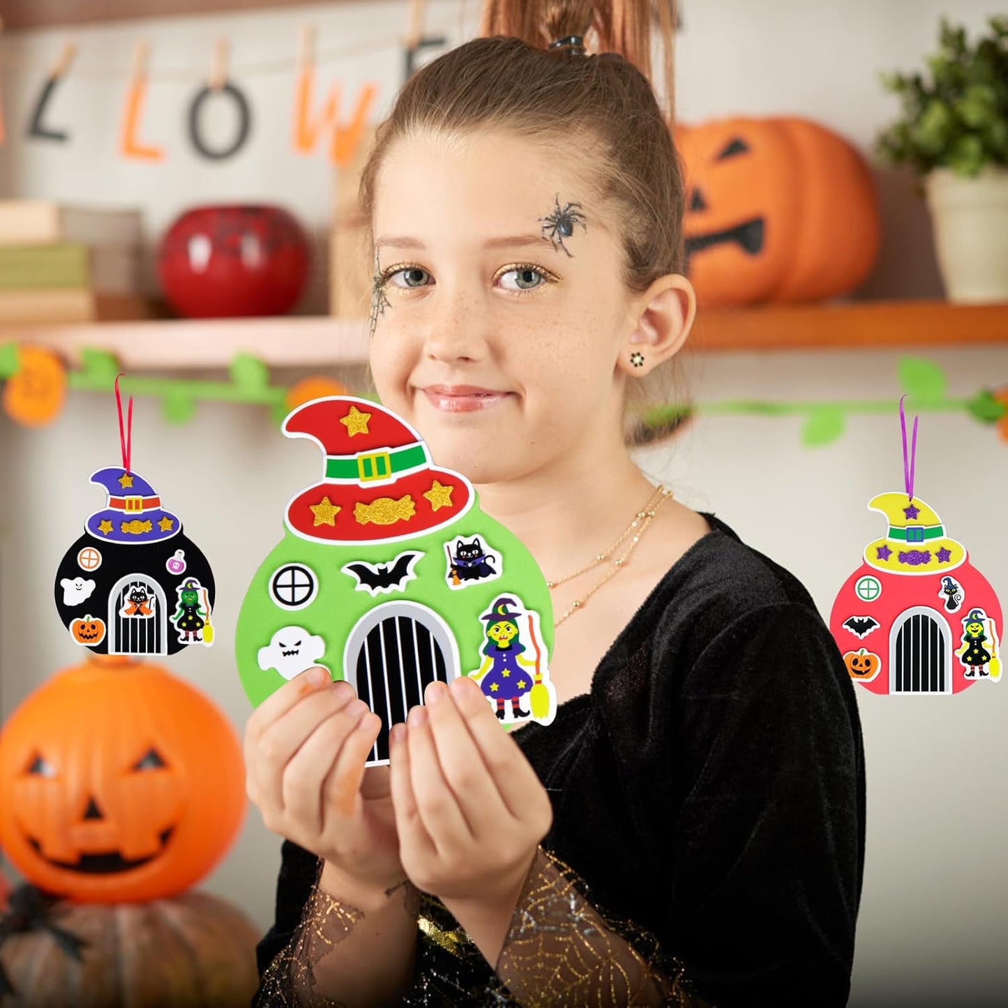 Fennoral 12 Pack Halloween Craft Kit for Kids Make You Own Witch House Foam Stickers Ornament DIY Arts and Crafts for Kids Girls Boys Halloween Party Supplies Halloween Decoration