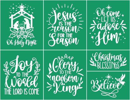 JAJADO Holy Night Silk Screen Transfers Christmas Bless Self Adhesive Silk Screen Stencils Joy Xmas Screen Print Stencil for Painting on Wood, T-Shirt, Mug, DIY Holiday Xmas Home Decor