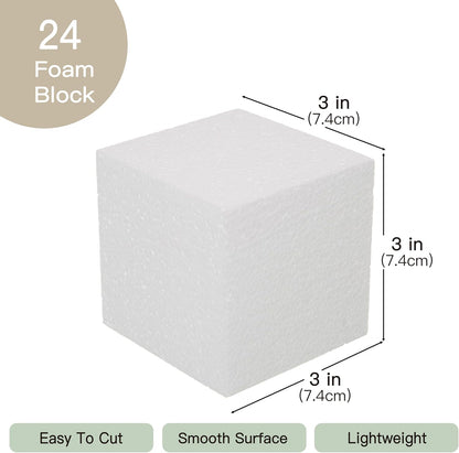 Crafare 2x2x2 Inch Foam Square Blocks 24Pack Mini Square Cubes for Sculpting Polystyrene Cubes for School Crafting Modeling Art Projects